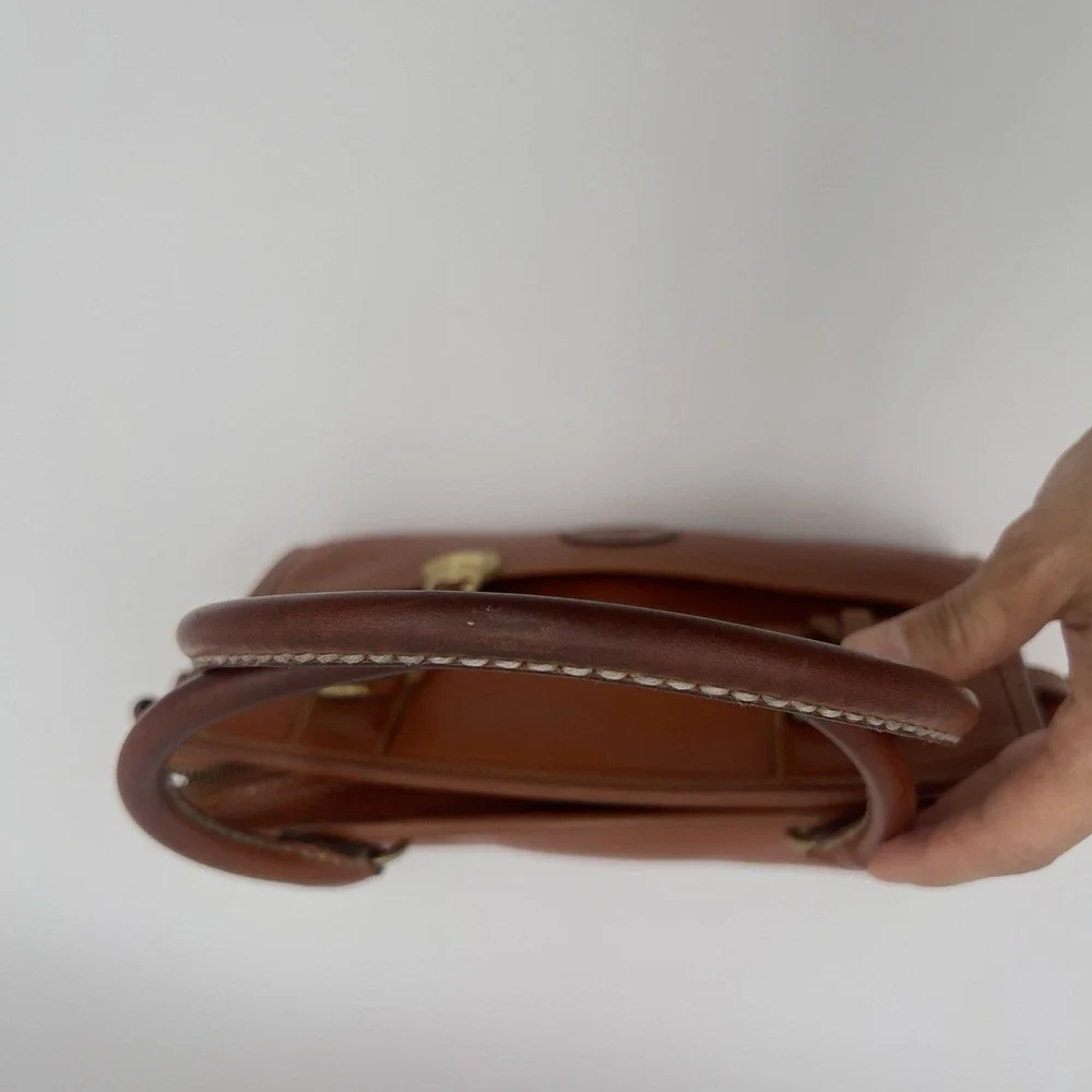 Dooney & Bourke Brown Pebbled Satchel Top Handle Bag Gold Hardware Zip Strap